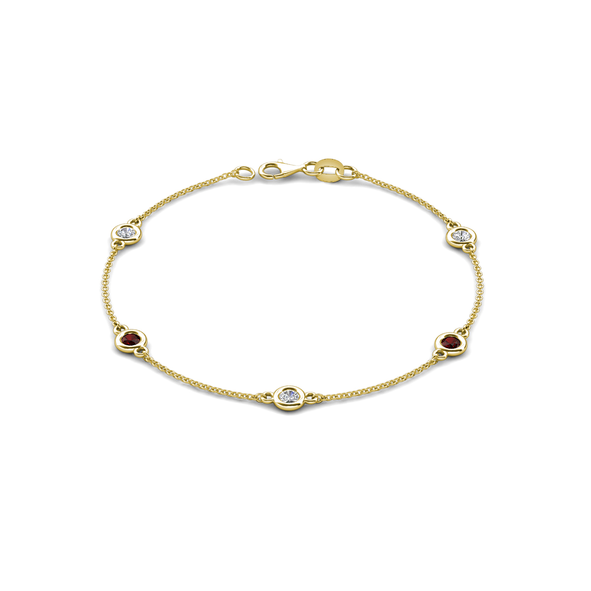 Aizza 1.39 ctw Red Garnet and Lab Grown Diamond (4 mm) Station Bracelet 
